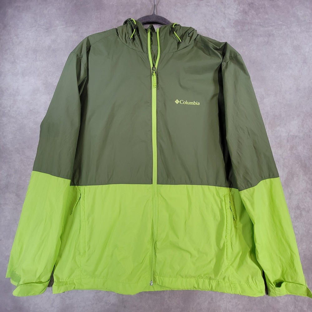 Columbia Mens RM3081 Flash Forward Windbreaker Jacket Green Lime Large